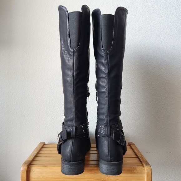 XOXO Womens Myles‎ Tall Biker Riding Boots Knee High Black Size 8M Block Heel - Picture 6 of 14